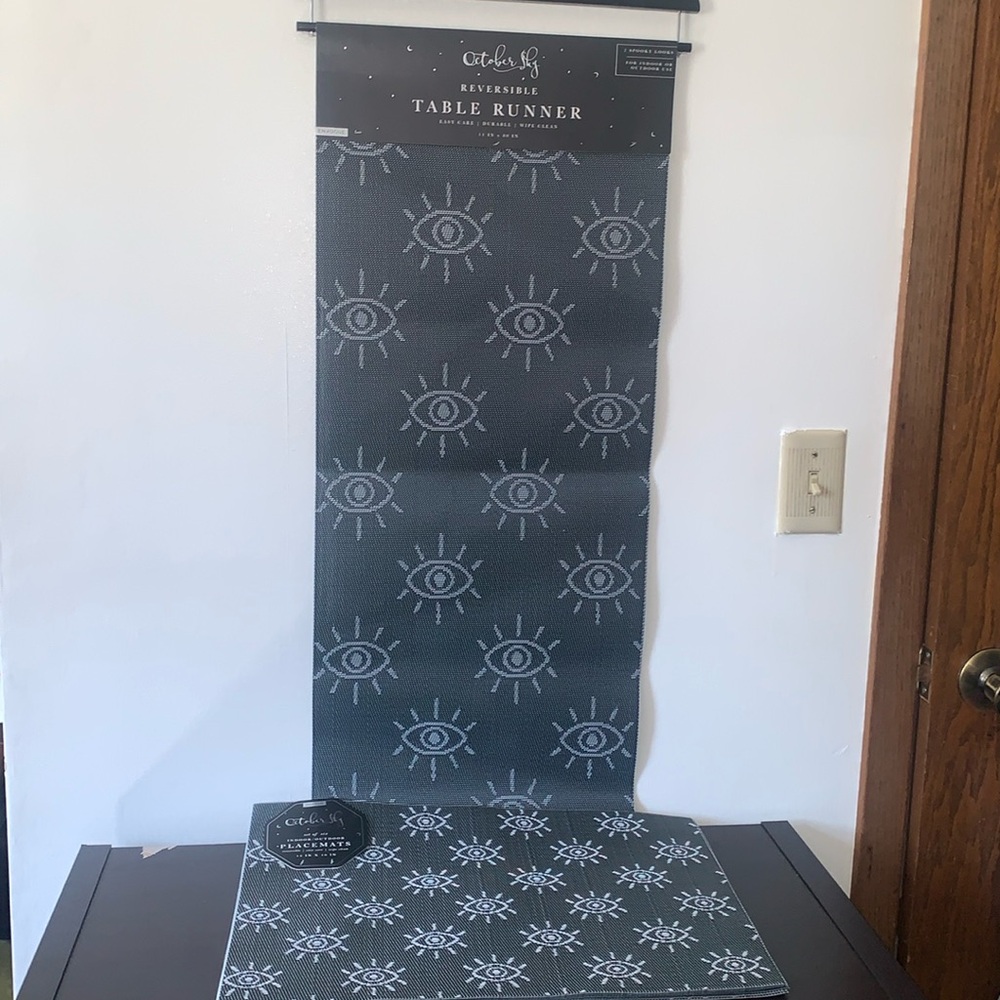 October Sky Sets of  Halloween theme Placement and Reversible Table Runner.